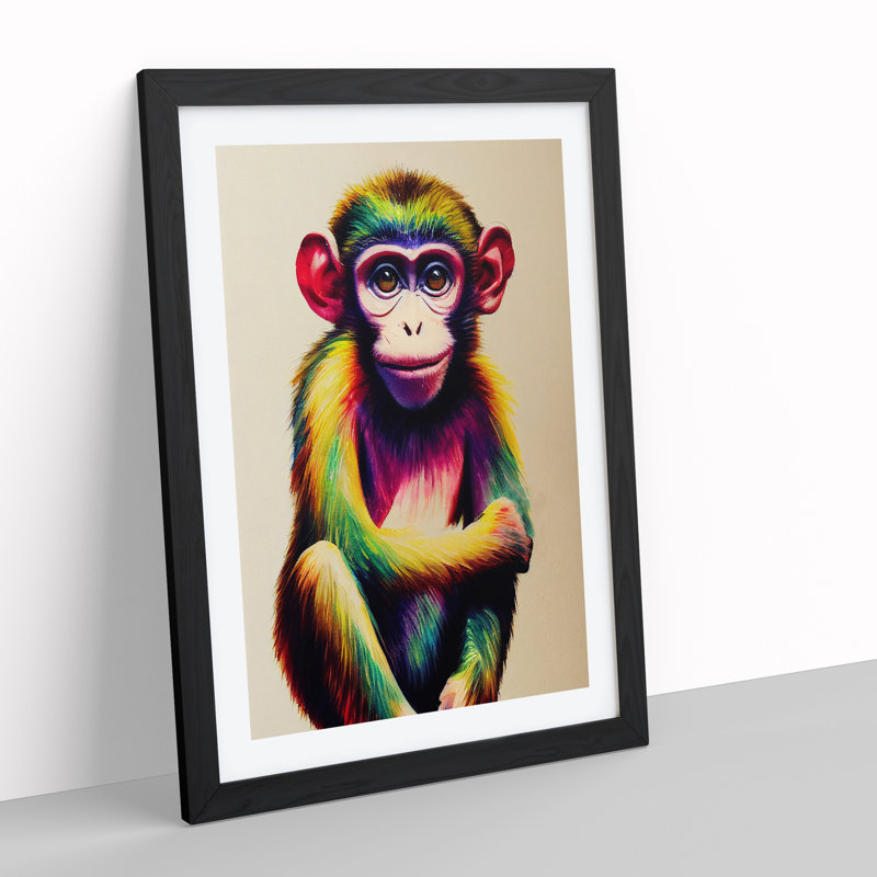 Monkey In Colour No.2 - Single Picture Frame Print, 64cm H x 46cm W, Black