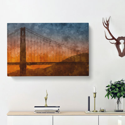 Sunset Over Golden Gate Bridge - Wrapped Canvas Painting