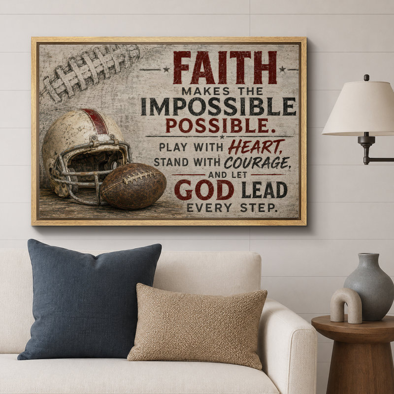 Christian Faith Football, 16" H x 24" W x 1.5" D, Cadre naturel