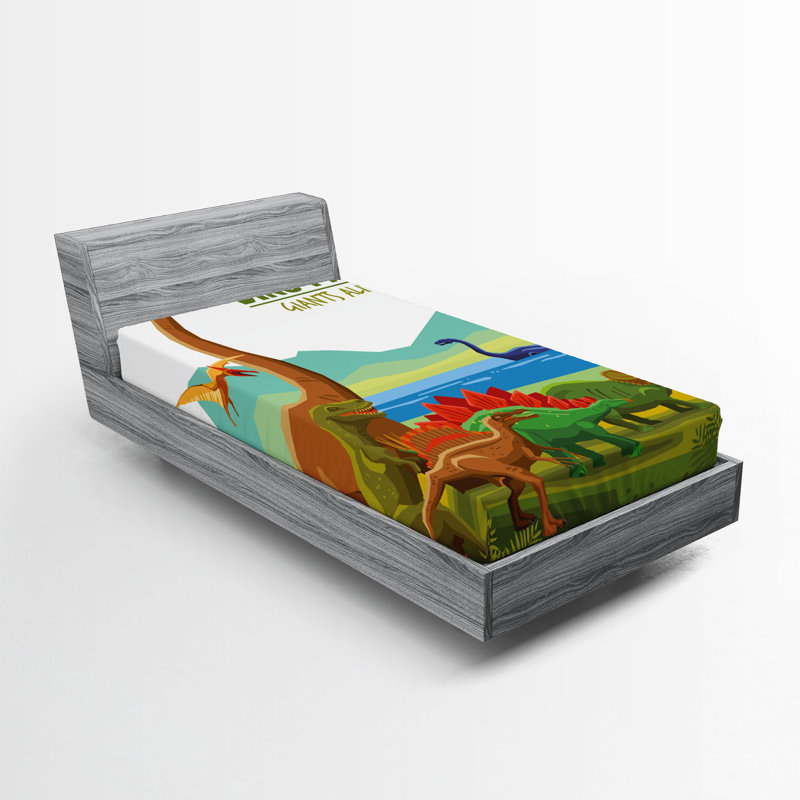 Multicolore drap-housse de dinosaure Ambesonne, Drap-housse de taille simple