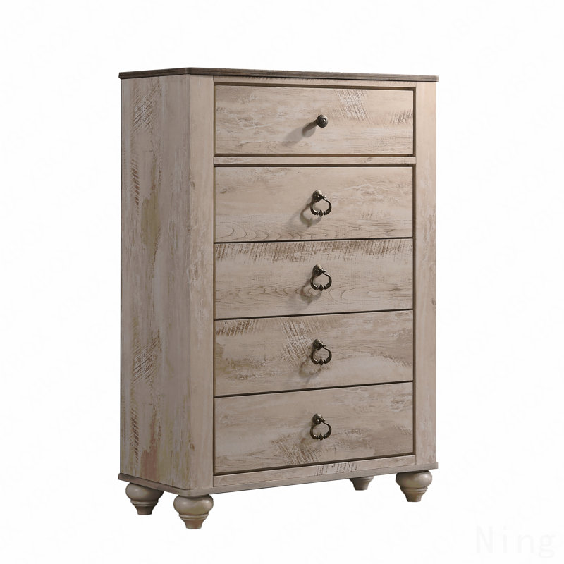 Commode à 5 tiroirs (commode), plateau en bois patiné contemporain