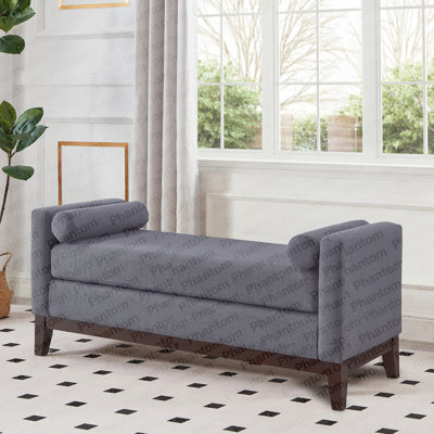 Grand repose-pieds rembourré en tissu Boucle avec coussins, banc de fenêtre rembourré pour le salon, banc d'entrée gris foncé