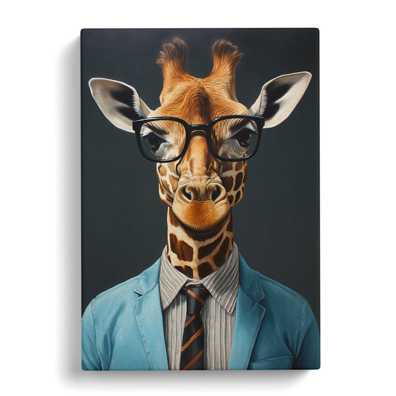 Giraffe With Glasses Painting No.2 - No Frame Print, 50cm H x 35cm W x 3cm D