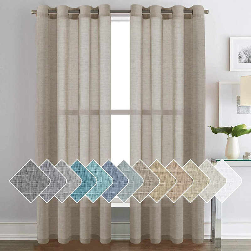 Hywell Soft Linen Plaid Semi-Sheer Grommet Curtain Panels, 52'' W x 84'' L, Taupe