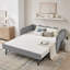Lit de jour simple en vichy convertible 3 en 1 avec couchette et poches de rangement-315950680