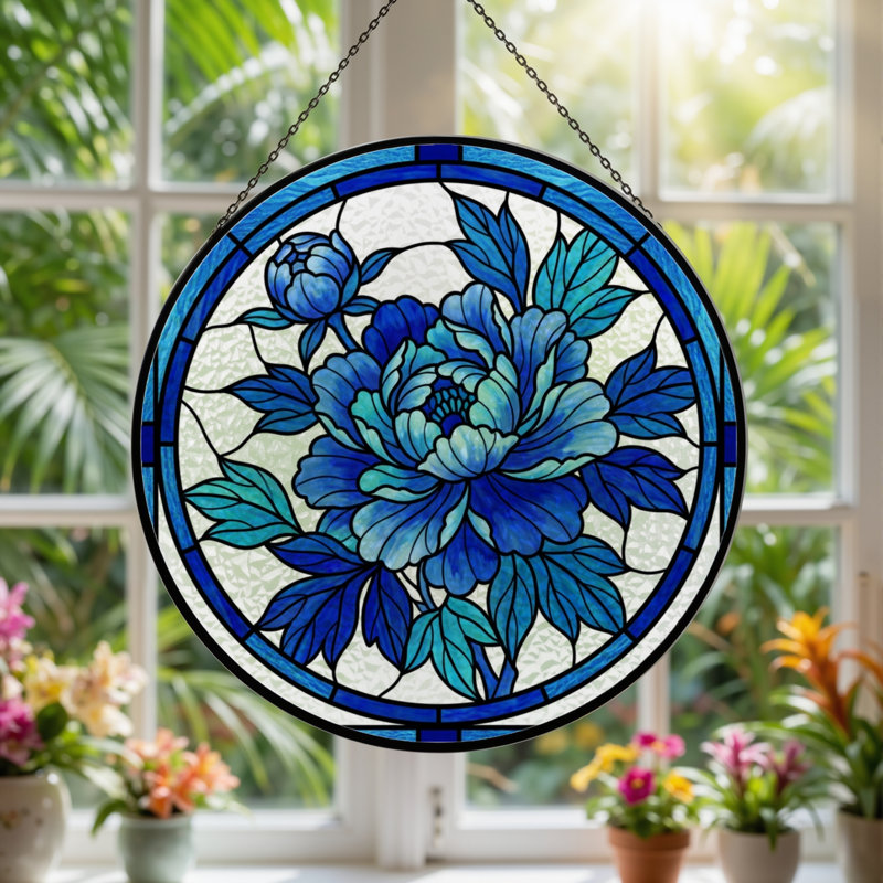 Panneau de vitrail floral bleu 7,8 "H