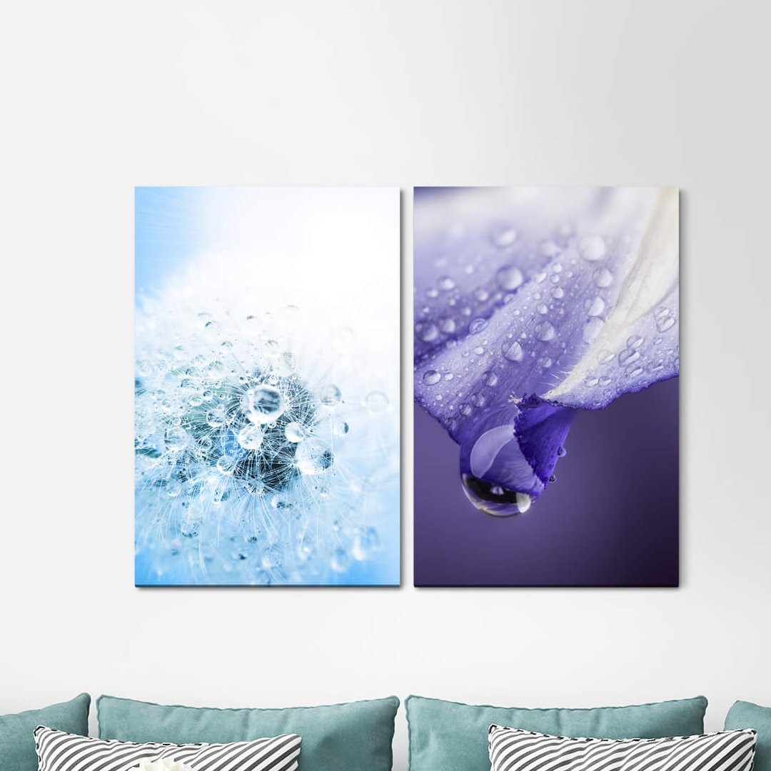 2-tlg. Leinwandbilder-Set - Fotografie „Orchid Water Drops Water Pearls Blue Flower”