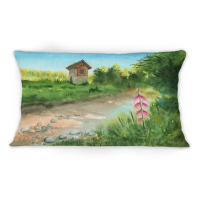 Paysage avec une route pittoresque - coussin décoratif imprimé Lake House 1