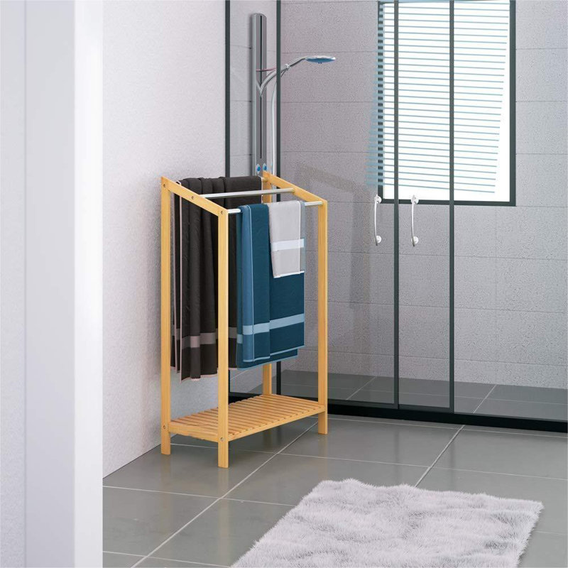 Towel Rack Bamboo with Floor Shelf