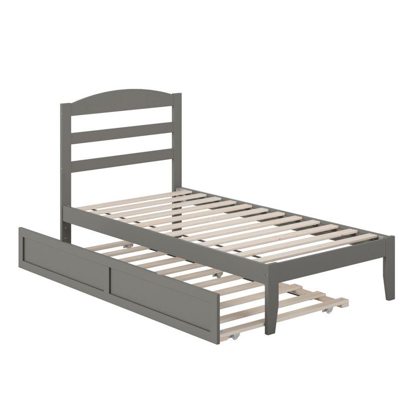 Elliana Solid Wood Platform Bed with Trundle, Twin, Gray