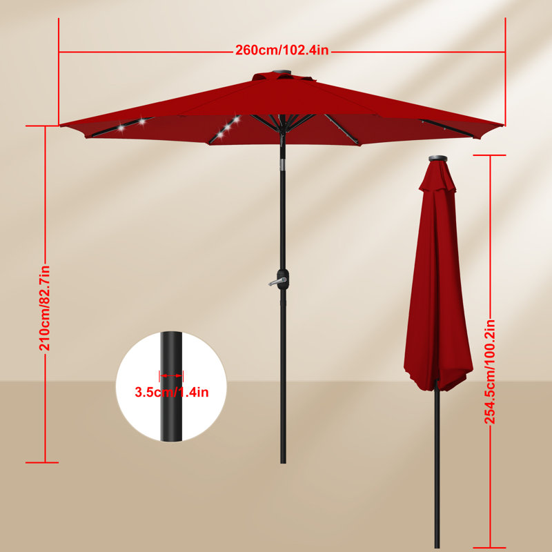 Parasol d'extérieur, 102 pouces de largeur, Rouge