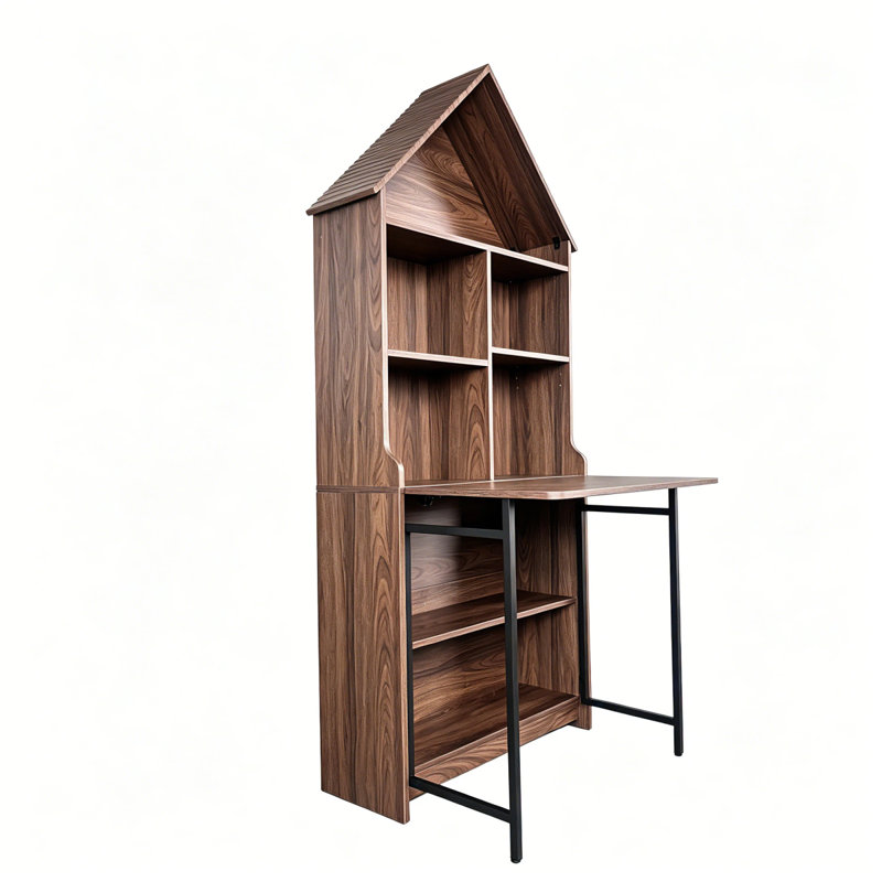 Bureau d'artisanat pliant avec tablettes de rangement, bureau convertible dissimulé en bibliothèque, bureau pliable avec rangement, bureau de disparition pour petits espaces, table de bricolage multifonctionnelle, bureau de coiffeuse