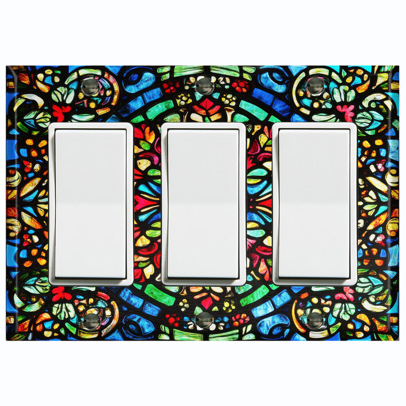 Plaque d'interrupteur en métal ; interrupteur à bascule GFI de taille standard américaine ; motif de mosaïque en vitrail imprimé