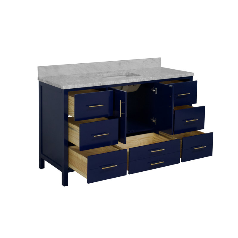 Ensemble de meuble-lavabo simple 60 po Kiara, Bleu royal, Marbre de Carrare