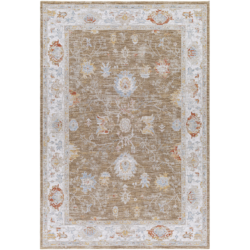 Tapis oriental brun clair / blanc / brun Finnlagh, Rectangle 2 pi 7 po x 4 pi