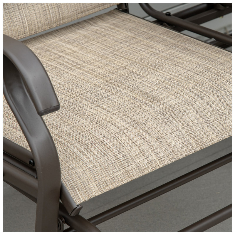 Outdoor Glider Bench With Center Table, Metal Frame Patio Loveseat With Breathable Mesh Fabric And Armrests For Backyard Garden Porch