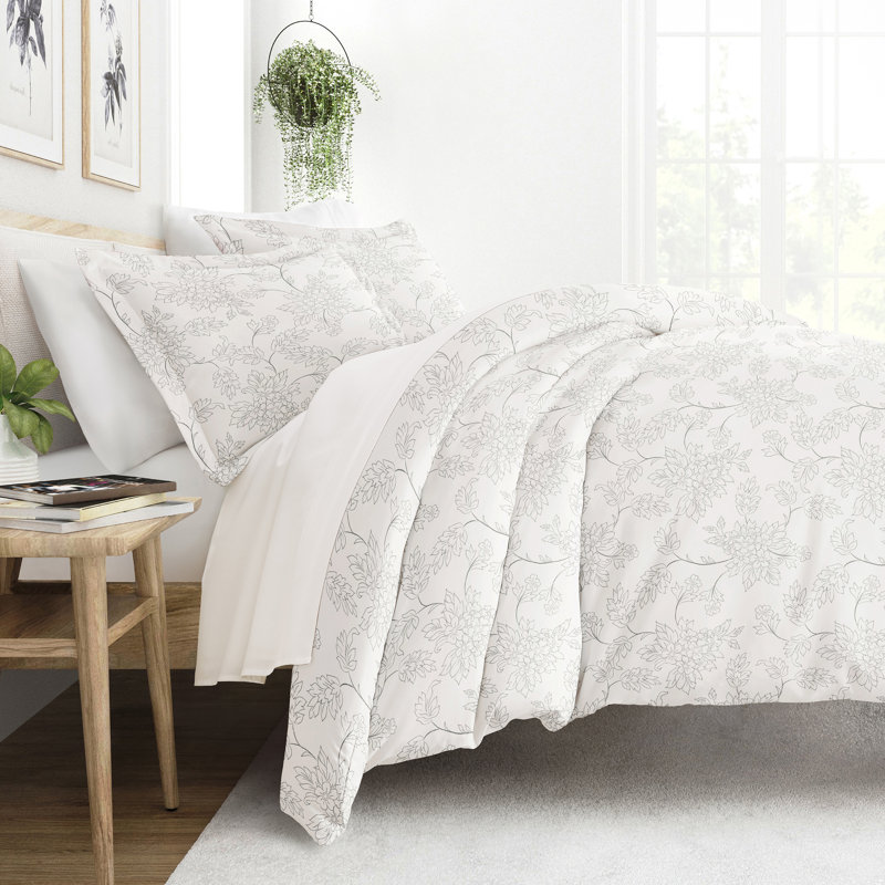 Gray Twin/Twin XL Microfiber Vine Pattern Duvet Cover Set