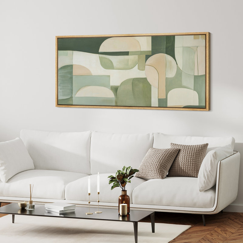 «Mid Century Modern Abstract Shapes», impression sur toile encadrée surdimensionnée, Naturel, H 30 po x l 60 po