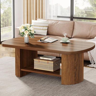 Table basse rustique brune avec tablette de rangement