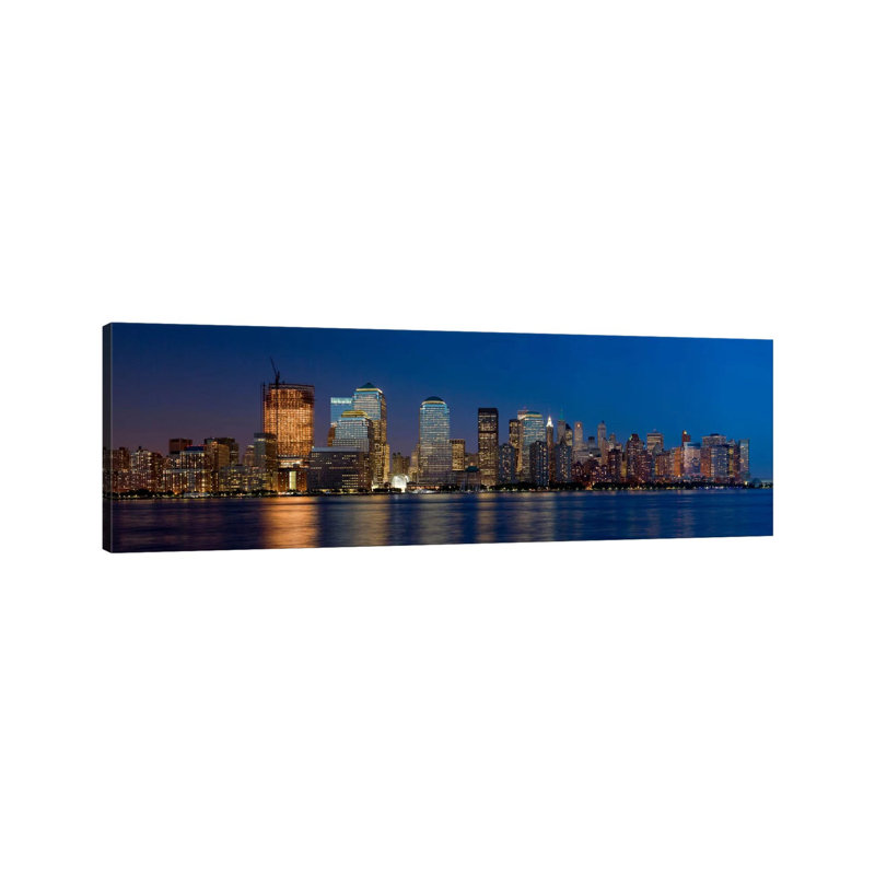 New York Panoramic Skyline Cityscape (Night) by Unknown Artist - Wrapped Canvas Panoramic Print