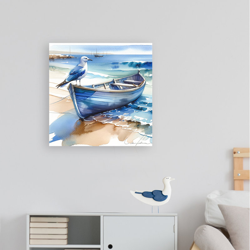 Harbour Guardian - Mouette et chaloupe - impression sur toile tendue, H 30 po x l 30 po x P 1,5 po