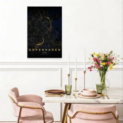 «Copenhagen Night Map Abstract Elegant Modern City», art mural