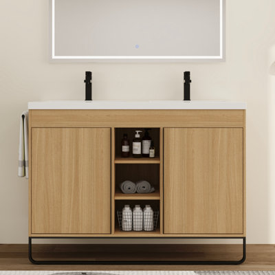 Meuble-lavabo double autoportant 48 po avec plateau en résine Zarnby