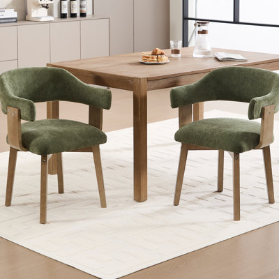 Modern Dining Chairs With Solid Wood Legs And Arms,Curved Back Upholstered Side Chair