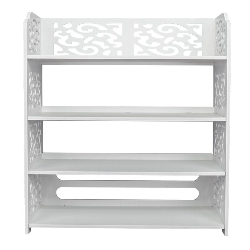 White Hollow Carved Wood-plastic Shoe Rack - 4-tier Easy-assemble Storage Rack For Shoes, Keys & Potted Plants