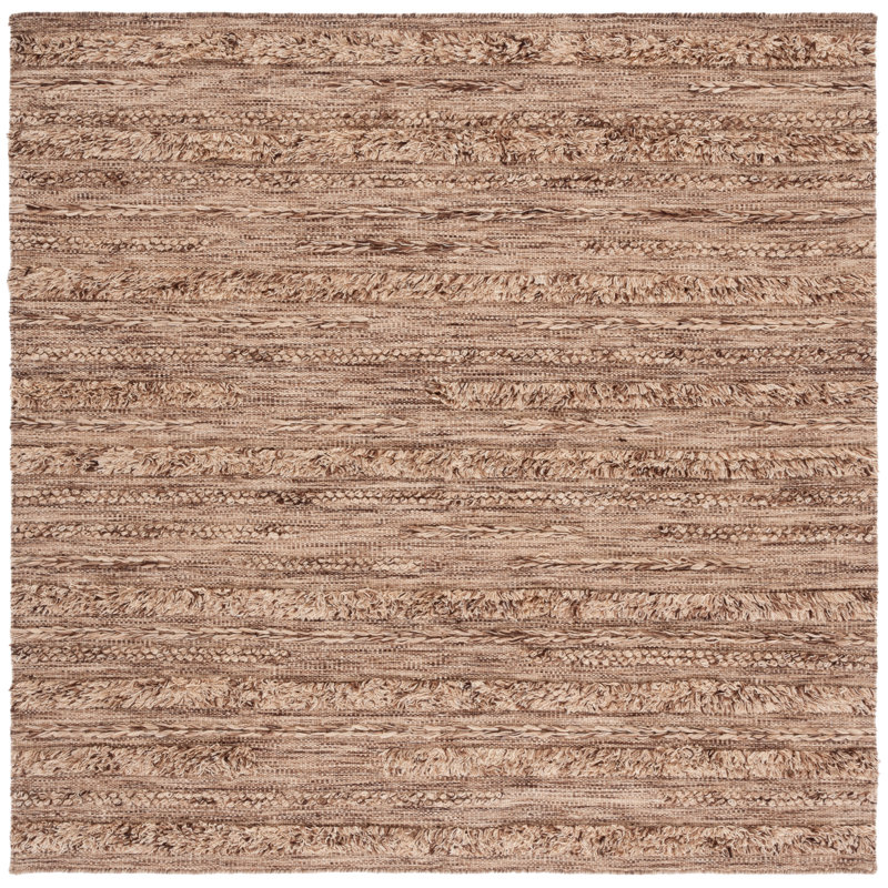 Tapis brun / beige en laine / coton tissé à plat à la main Hartzler, Carré 6 pi