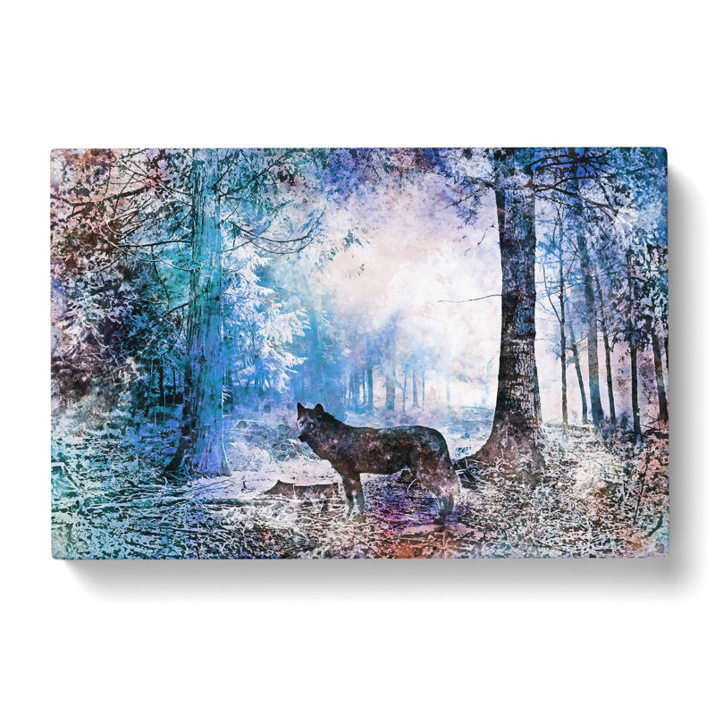 Wolf In A Magical Forest In Abstract - Wrapped Canvas Painting, 35cm H x 50cm W x 3cm D