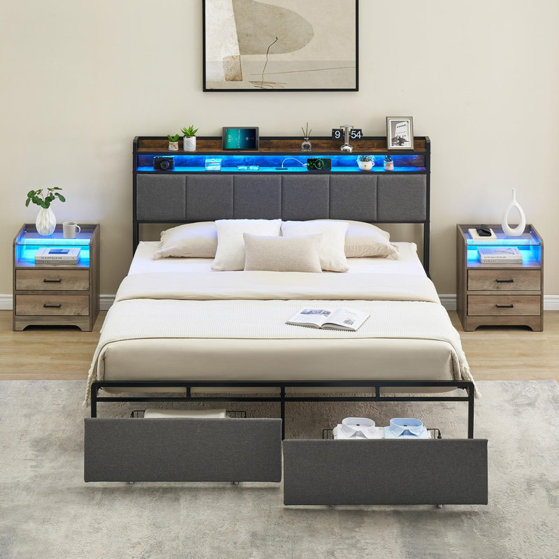 Chickering Upholstered Platform Storage Bed, Gray/Brown, Full XL