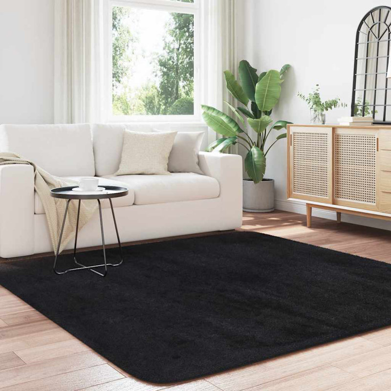 Shaggy Rug High Pile NAVARRA Black Polyester, Square 200cm