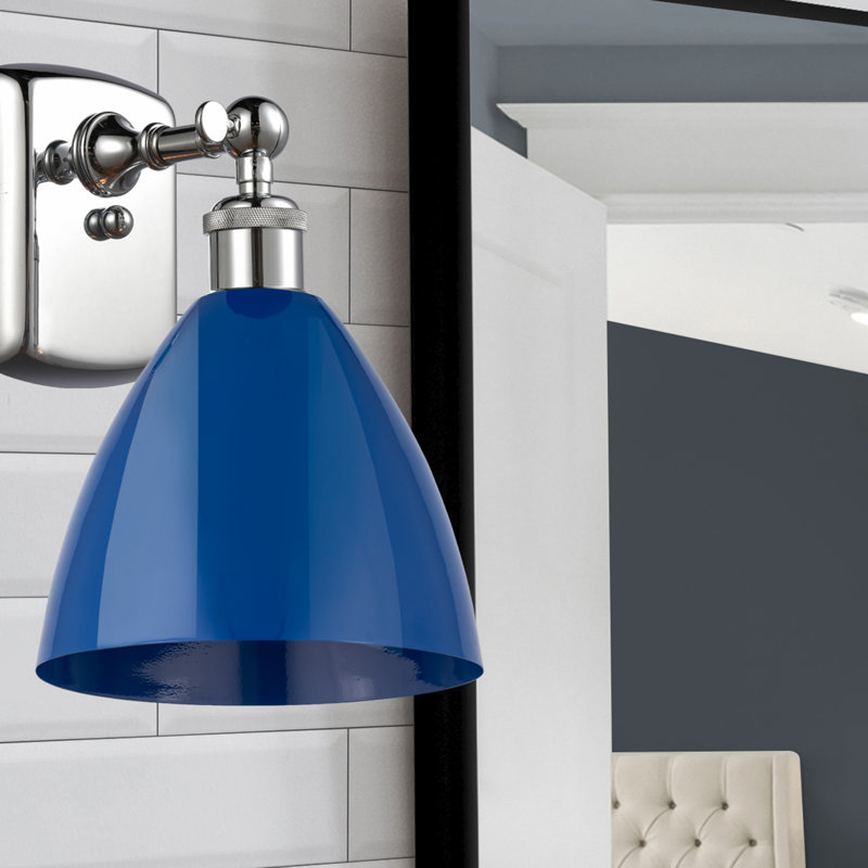 Steel Armed Sconce, Blue, Polished Chrome