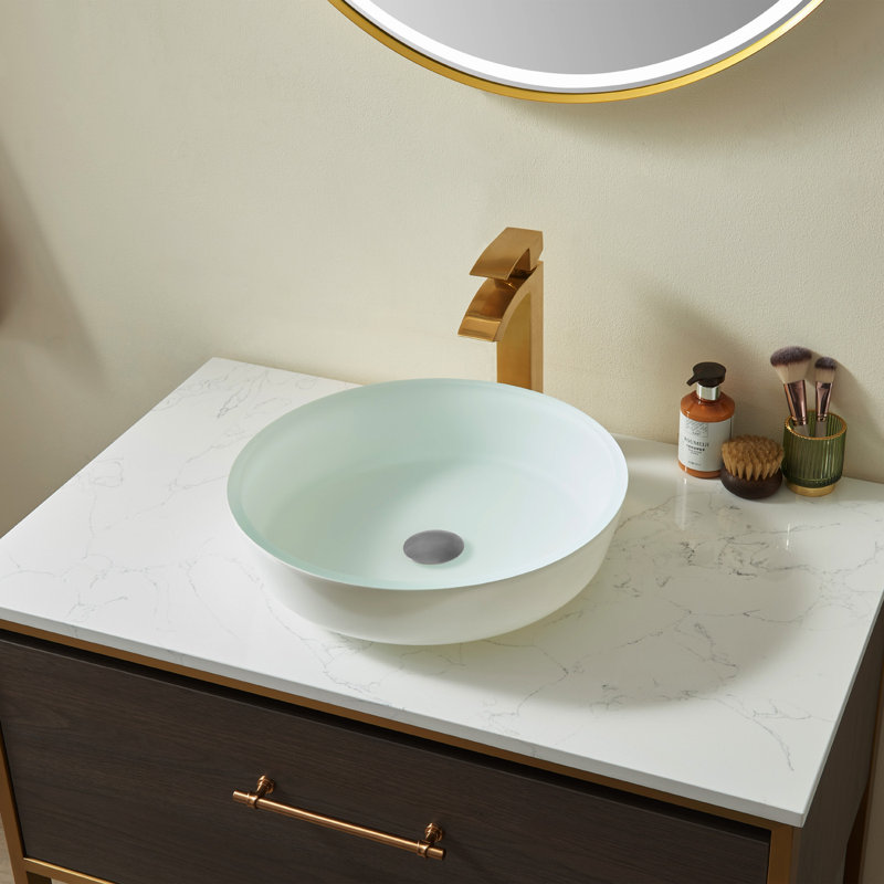 Vinnova Ferrol 16.5'' Tempered Glass Circular Bathroom Sink, Matt Black
