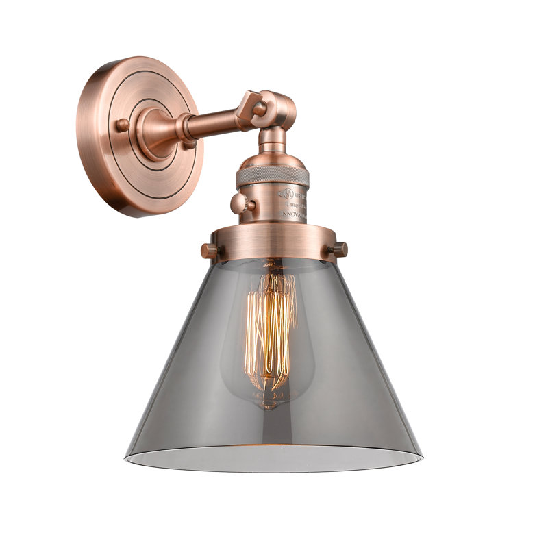 Applique murale 1 lumière Cone, Fumé, Ampoule à DEL rétro de 3,5 W, Cuivre antique