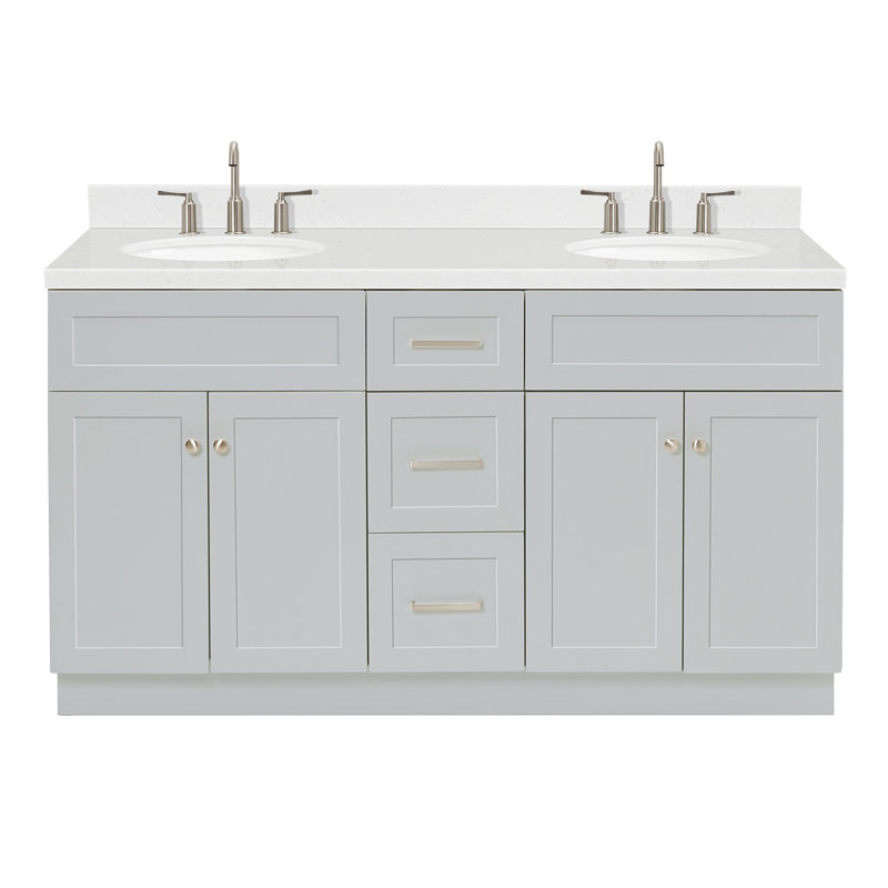 Abell 60.25'' Bathroom Vanity with Carrara Quartz Top, Gray