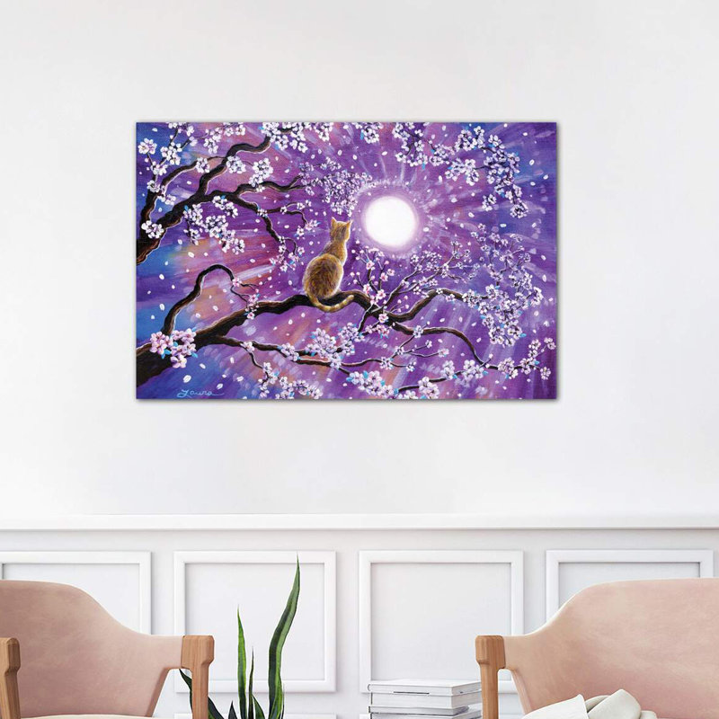 Champagne Tabby Cat in Cherry Blossoms 1 Piece Wrapped Canvas Painting, 101.6 cm H x 66.04 cm W x 3.175 cm D