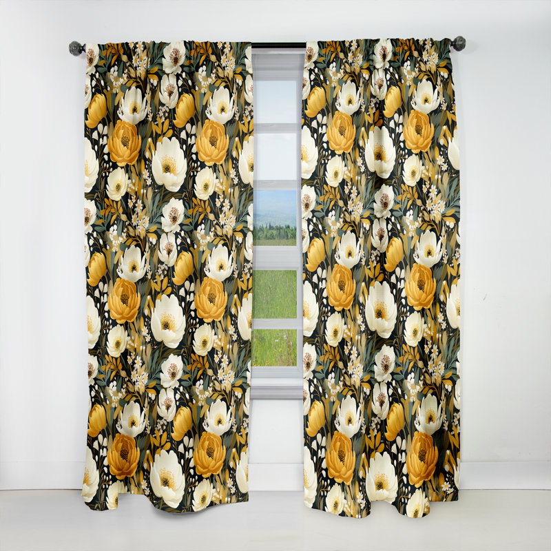 Panneaux de rideaux floraux jaunes Boissian Bliss, L 52 po x L 90 po