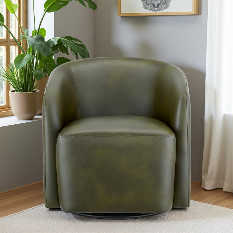 Fauteuil demi-tonneau pivotant en similicuir, Vert