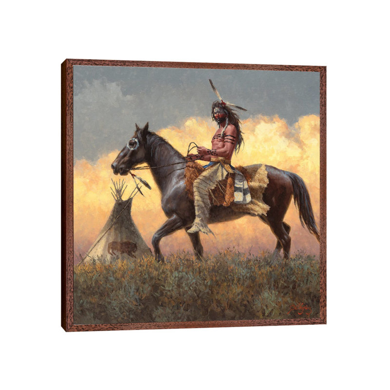 A Lakota Leader by Joe Velazquez - Painting on Canvas, 66.04cm H x 66.04cm W x 3.81cm D, Classic Brown Wood Framed