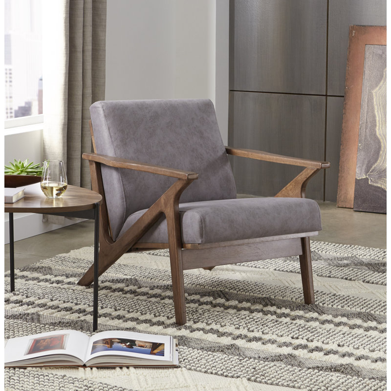 Fauteuil de 28 po de large Choudhury, Similicuir noir, Brown