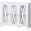 Buffet de salle à manger, buffet avec base stable, buffet blanc, tablette de rangement réglable blanche, portes en verre à motif géométrique