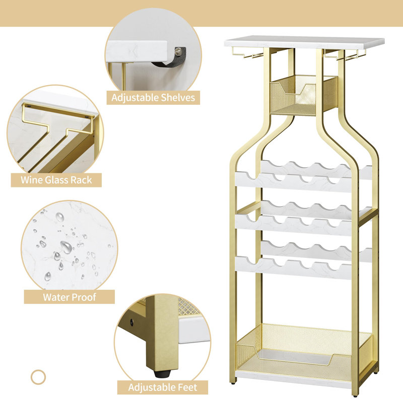 Wine Bottle Rack, White/Gold