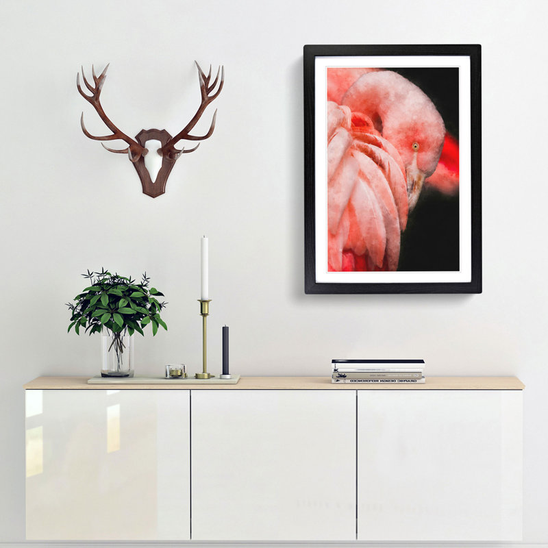 Pink Flamingo Abstract - Single Picture Frame Painting on MDF, 63cm H x 45cm W x 2cm D, Black Framed