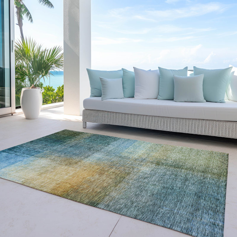 Machine Washable Indoor/Outdoor Chayden ACN1096 Blue Rug, Rectangle 3' x 5'