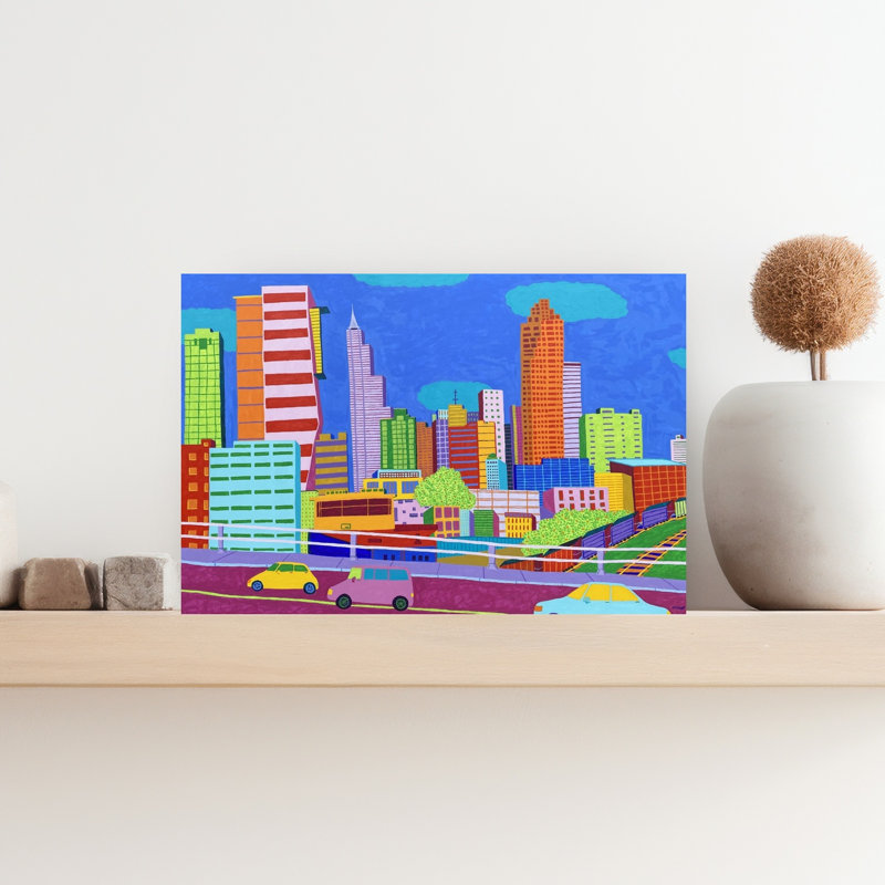 Raleigh Abstract Colorful Geometric City Wall Art Print 1 Piece Wrapped Canvas Wall Art, 45.72cm H x 30.48cm W