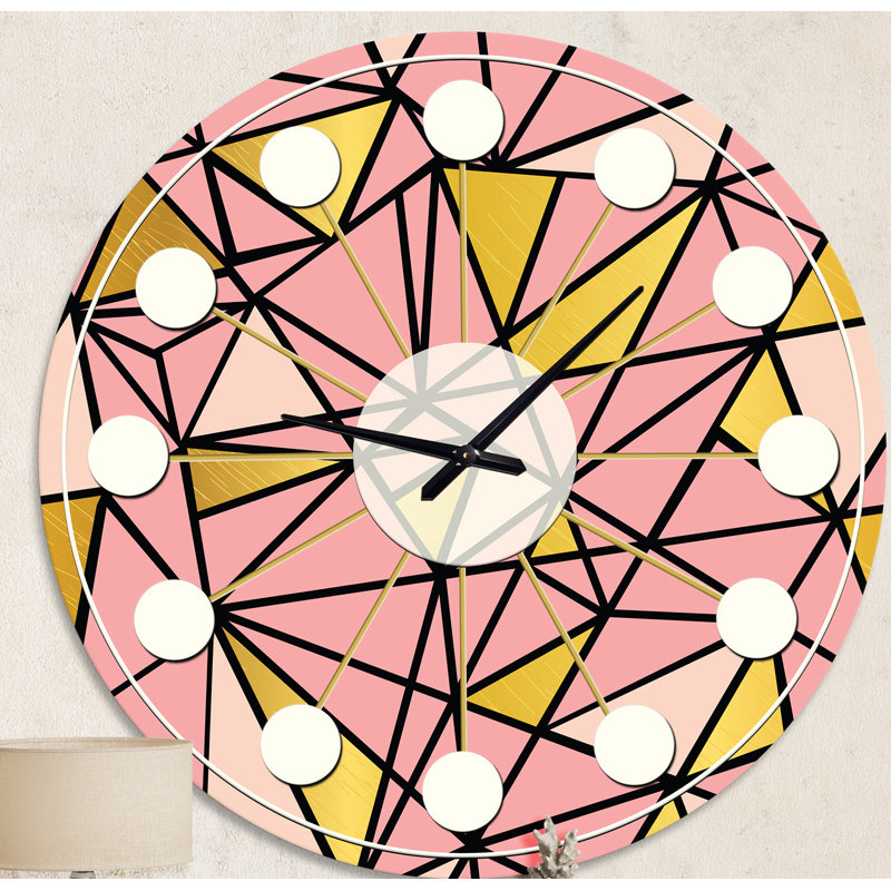 Triangular Gold Design II - Mid-Century Modern wall clock, Medium