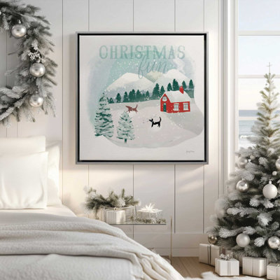 24" x 24" Christmas Fun in Snow II Print on Canvas in a Polished Gold Frame