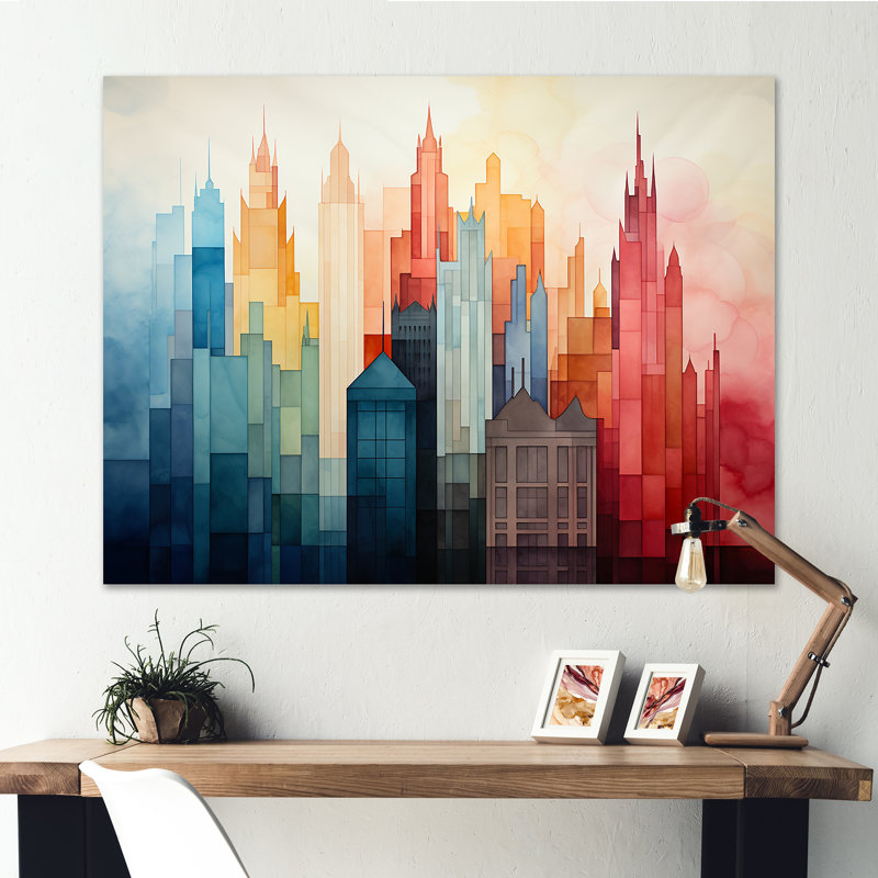 Aquarelle colorée, art mural New York City IV, Toile tendue, H 16 po x l 32 po x P 1 po